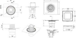 Душевой трап Berges Wasserhaus Zentrum Uno 090471 10х10 Матовый хром